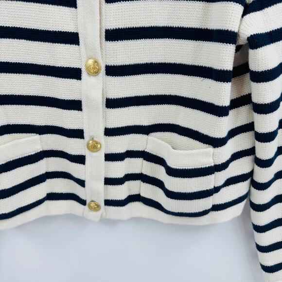J. Crew Emilie Sweater Lady Jacket Stripe Crop Button Front Navy White Size S - Picture 5 of 8